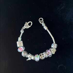 Silver Charm Bracelet with Colorful Beads